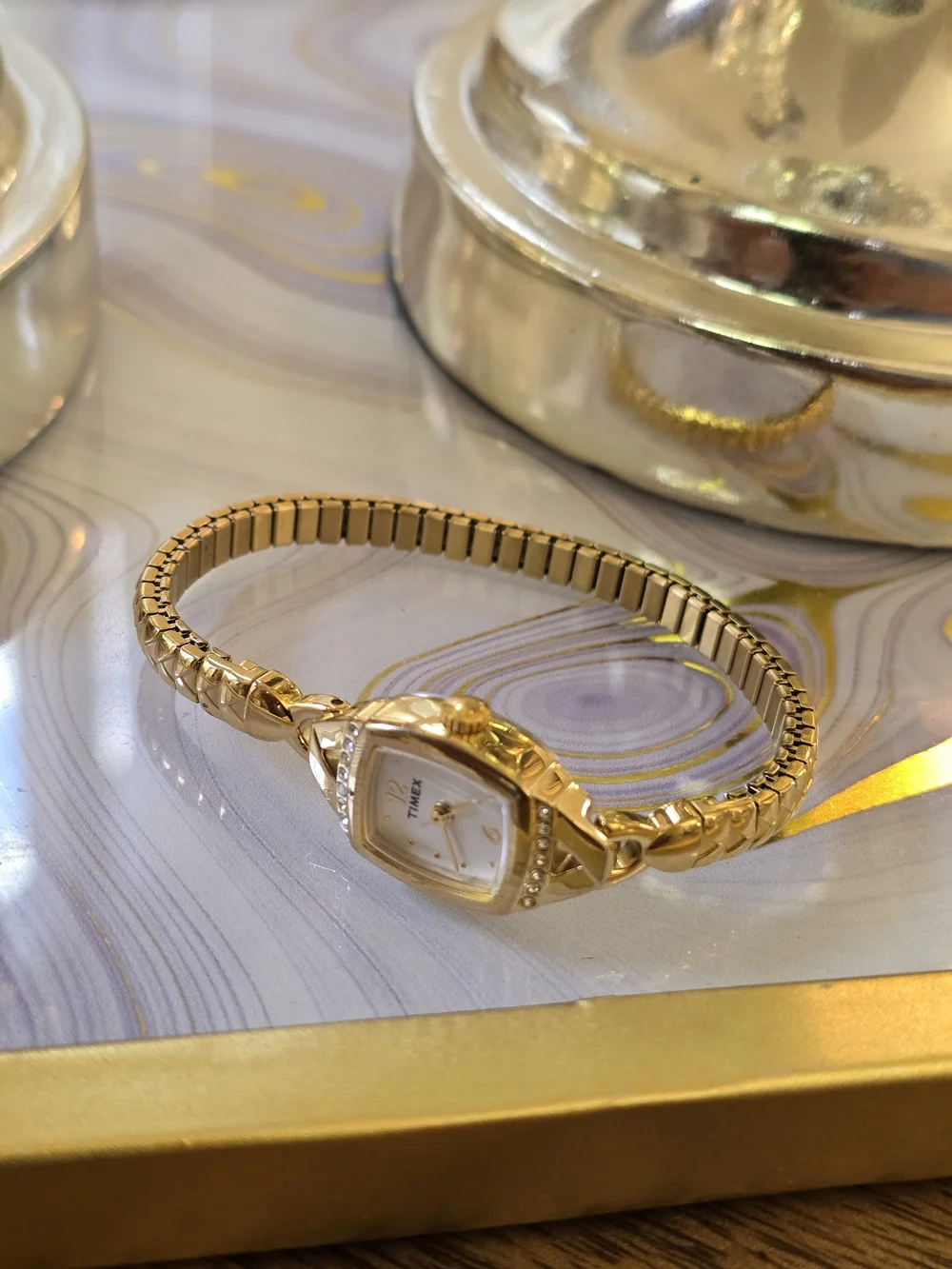 Timex Women's Gold-Tone Bracelet Watch - Elegant Crystal Accents